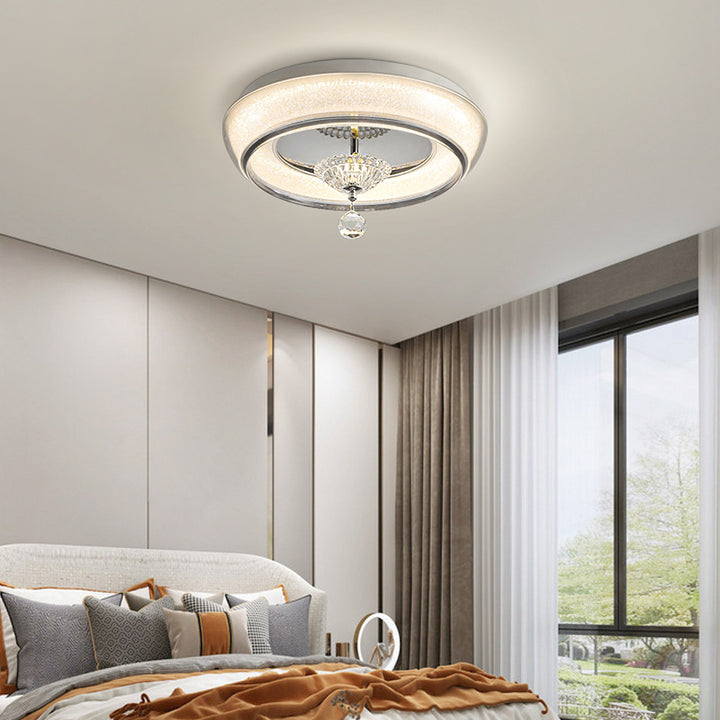 Zeitgenössische nordische runde Acryl-Lampenschirm Kristall-Hardware LED-Deckenleuchte für das Schlafzimmer 