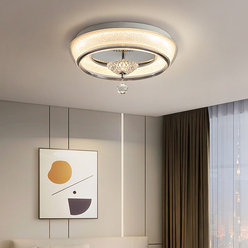 Contemporary Nordic Round Acrylic Lampshade Crystal Hardware LED Flush Mount Ceiling Light For Bedroom