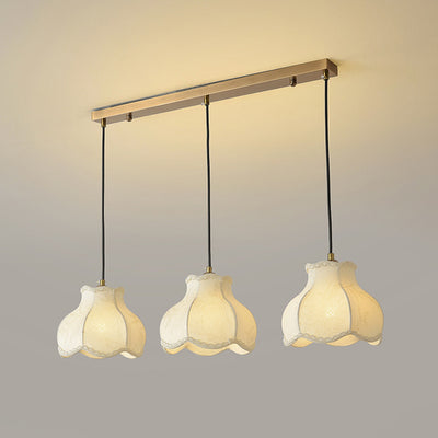 Traditional French Petal Shape Fabric Floral Print Lampshade Iron 1/3 - Light Chandelier For Dining Room