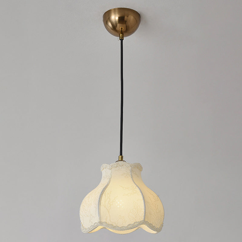 Traditional French Petal Shape Fabric Floral Print Lampshade Iron 1/3 - Light Chandelier For Dining Room