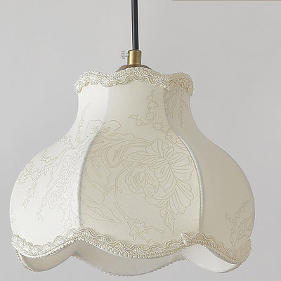 Traditional French Petal Shape Fabric Floral Print Lampshade Iron 1/3 - Light Chandelier For Dining Room