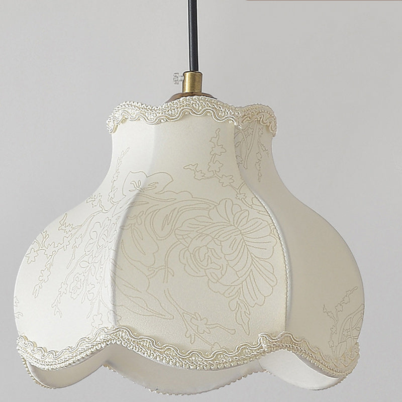 Traditional French Petal Shape Fabric Floral Print Lampshade Iron 1/3 - Light Chandelier For Dining Room