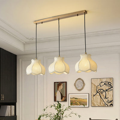 Traditional French Petal Shape Fabric Floral Print Lampshade Iron 1/3 - Light Chandelier For Dining Room