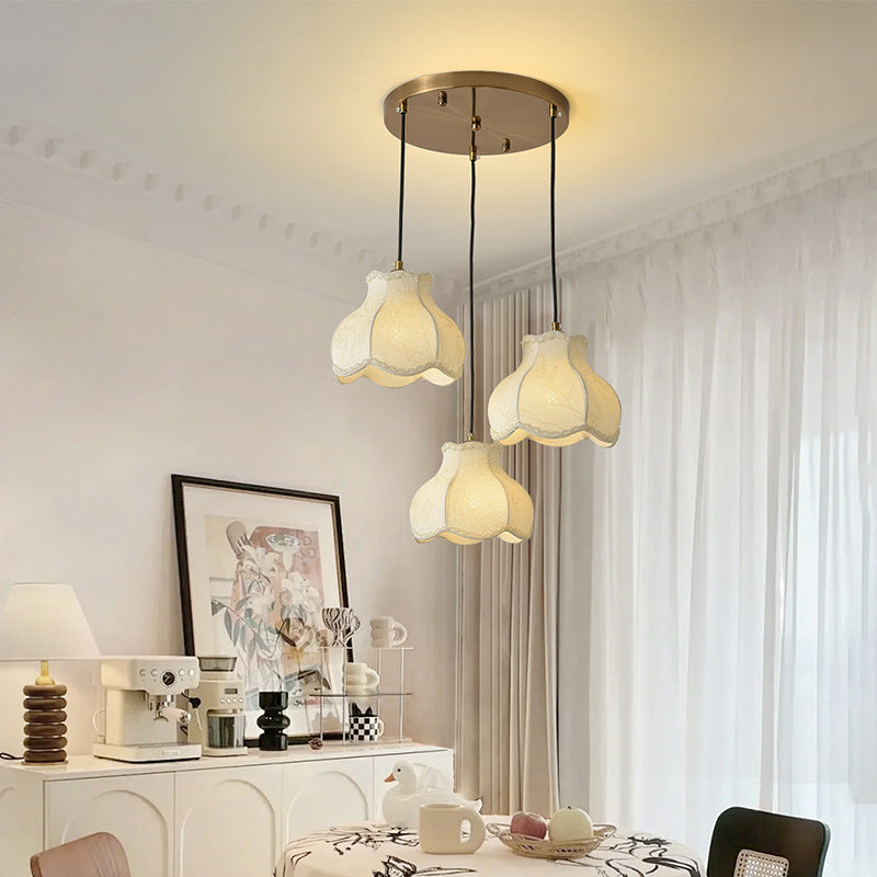 Traditional French Petal Shape Fabric Floral Print Lampshade Iron 1/3 - Light Chandelier For Dining Room