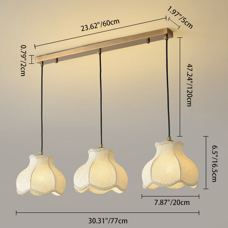 Traditional French Petal Shape Fabric Floral Print Lampshade Iron 1/3 - Light Chandelier For Dining Room