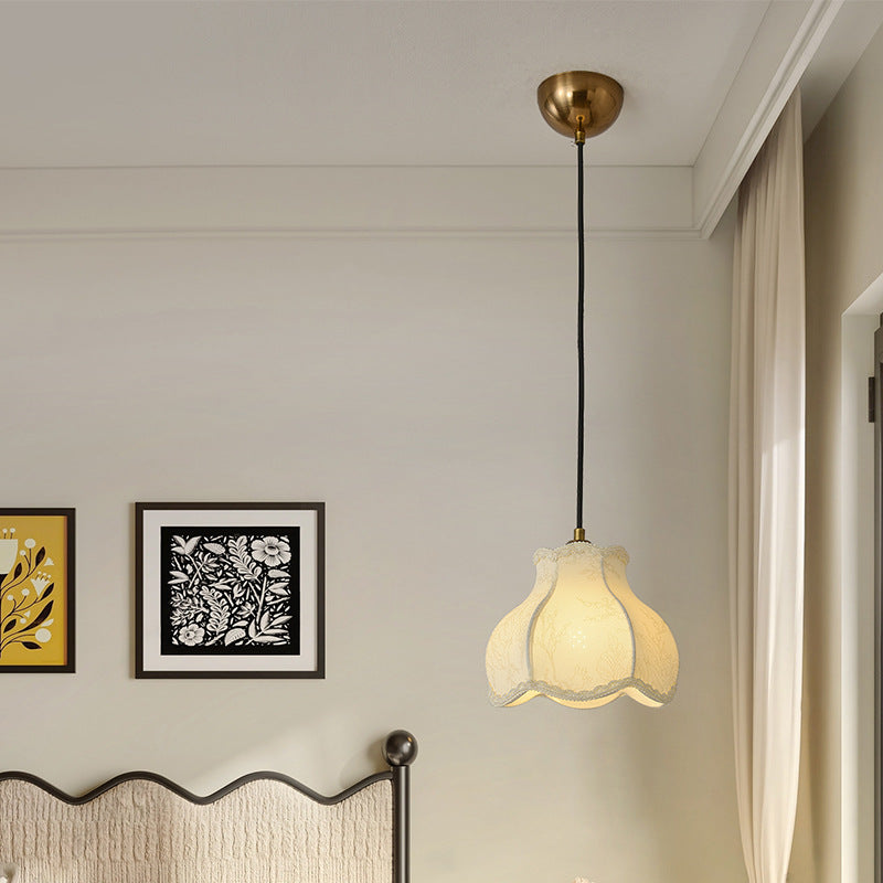 Traditional French Petal Shape Fabric Floral Print Lampshade Iron 1/3 - Light Chandelier For Dining Room