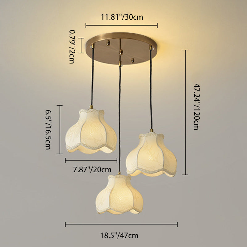 Traditional French Petal Shape Fabric Floral Print Lampshade Iron 1/3 - Light Chandelier For Dining Room