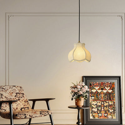 Traditional French Petal Shape Fabric Floral Print Lampshade Iron 1/3 - Light Chandelier For Dining Room