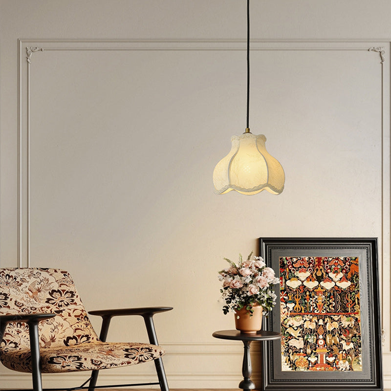Traditional French Petal Shape Fabric Floral Print Lampshade Iron 1/3 - Light Chandelier For Dining Room