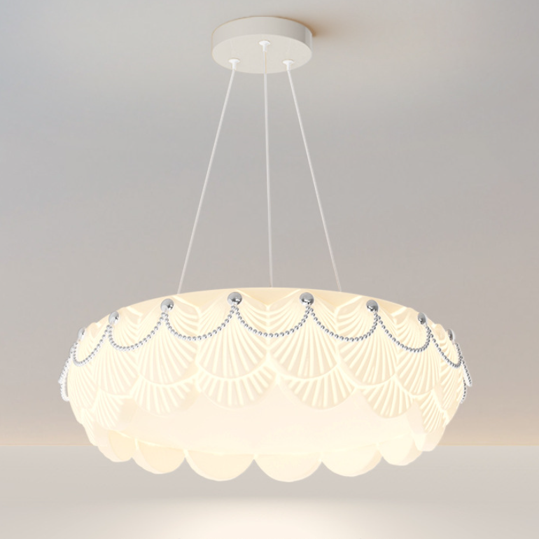 Contemporary Nordic Dome Cream Round Rotational Molding Hardware Acrylic LED Chandeliers For Living Room