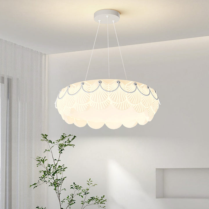Contemporary Nordic Dome Cream Round Rotational Molding Hardware Acrylic LED Chandeliers For Living Room