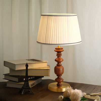 Traditional French Umbrella Shape Fabric Lampshade Solid Wood Base Hardware 1 - Light Table Lamp For Living Room