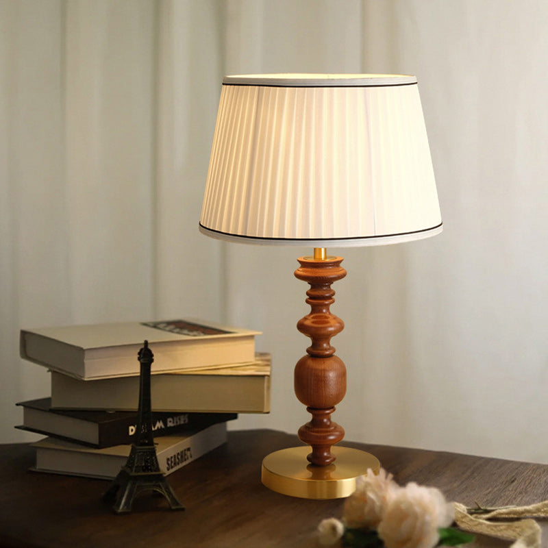 Traditional French Umbrella Shape Fabric Lampshade Solid Wood Base Hardware 1 - Light Table Lamp For Living Room