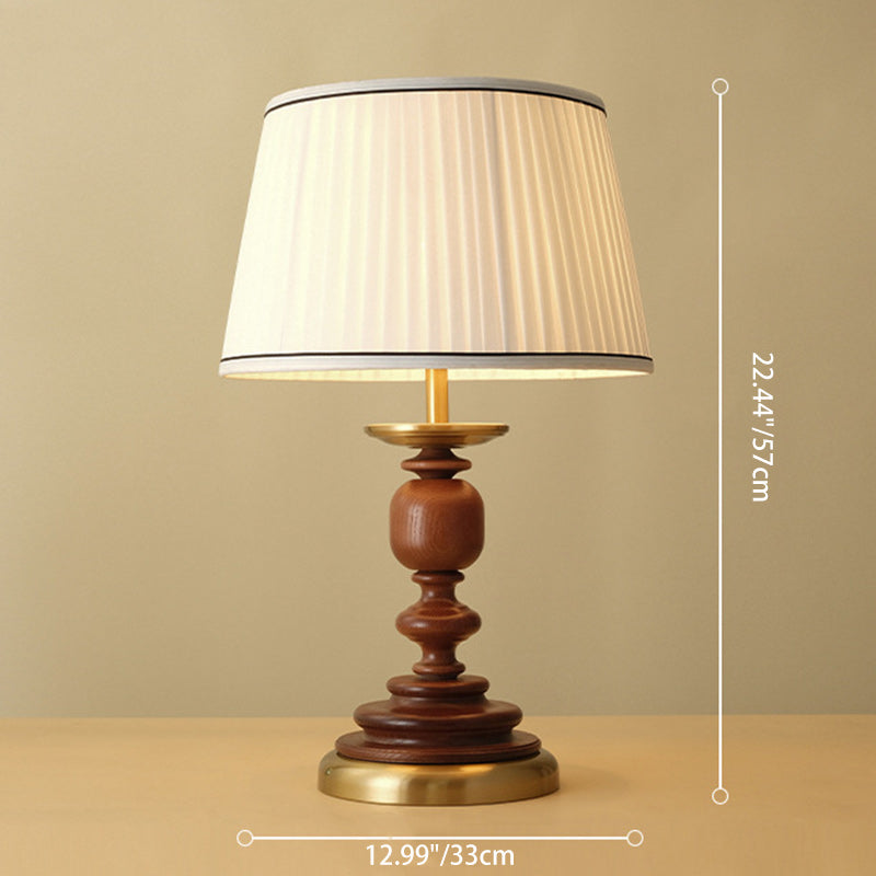 Traditional French Umbrella Shape Fabric Lampshade Solid Wood Base Hardware 1 - Light Table Lamp For Living Room