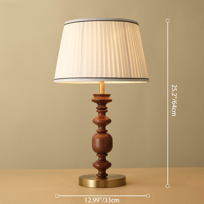 Traditional French Umbrella Shape Fabric Lampshade Solid Wood Base Hardware 1 - Light Table Lamp For Living Room