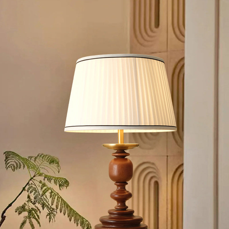 Traditional French Umbrella Shape Fabric Lampshade Solid Wood Base Hardware 1 - Light Table Lamp For Living Room
