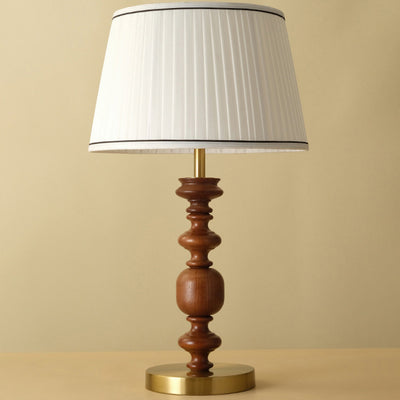 Traditional French Umbrella Shape Fabric Lampshade Solid Wood Base Hardware 1 - Light Table Lamp For Living Room