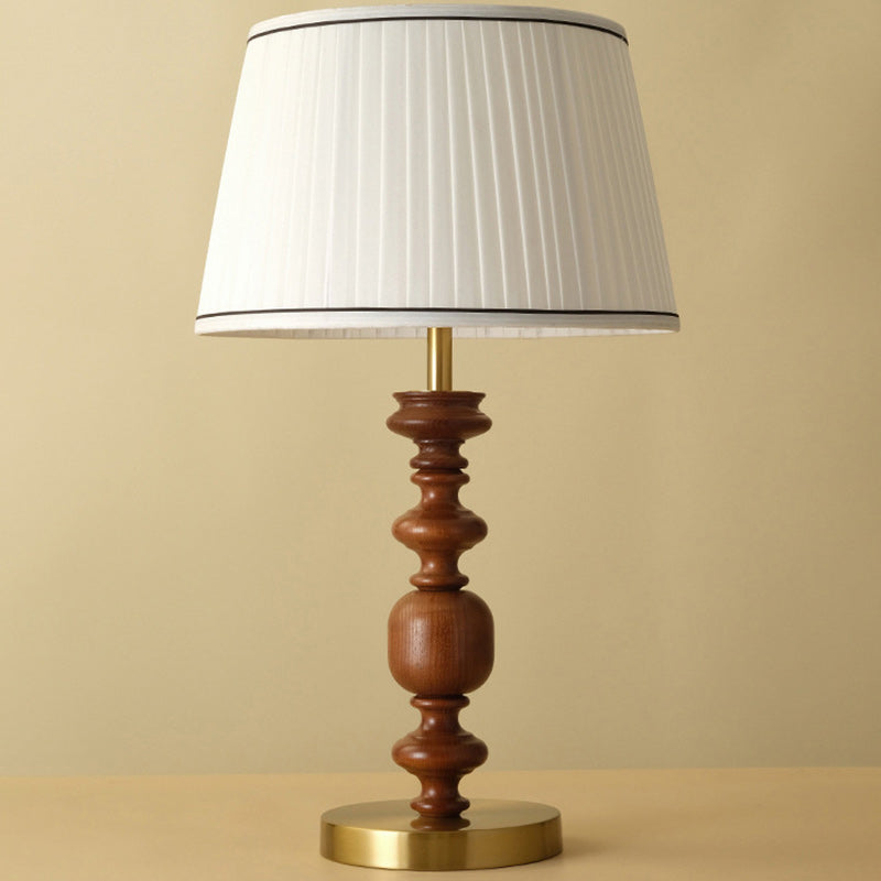 Traditional French Umbrella Shape Fabric Lampshade Solid Wood Base Hardware 1 - Light Table Lamp For Living Room