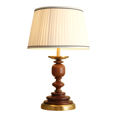 Traditional French Umbrella Shape Fabric Lampshade Solid Wood Base Hardware 1 - Light Table Lamp For Living Room