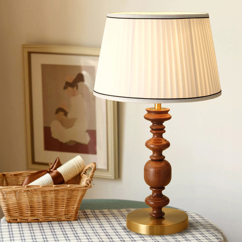 Traditional French Umbrella Shape Fabric Lampshade Solid Wood Base Hardware 1 - Light Table Lamp For Living Room