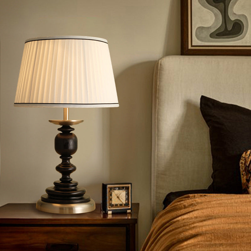 Traditional French Umbrella Shape Fabric Lampshade Solid Wood Base Hardware 1 - Light Table Lamp For Living Room