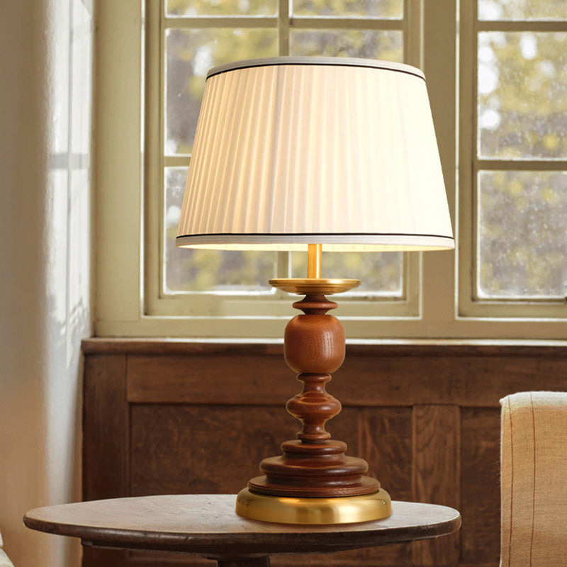Traditional French Umbrella Shape Fabric Lampshade Solid Wood Base Hardware 1 - Light Table Lamp For Living Room