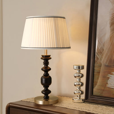 Traditional French Umbrella Shape Fabric Lampshade Solid Wood Base Hardware 1 - Light Table Lamp For Living Room