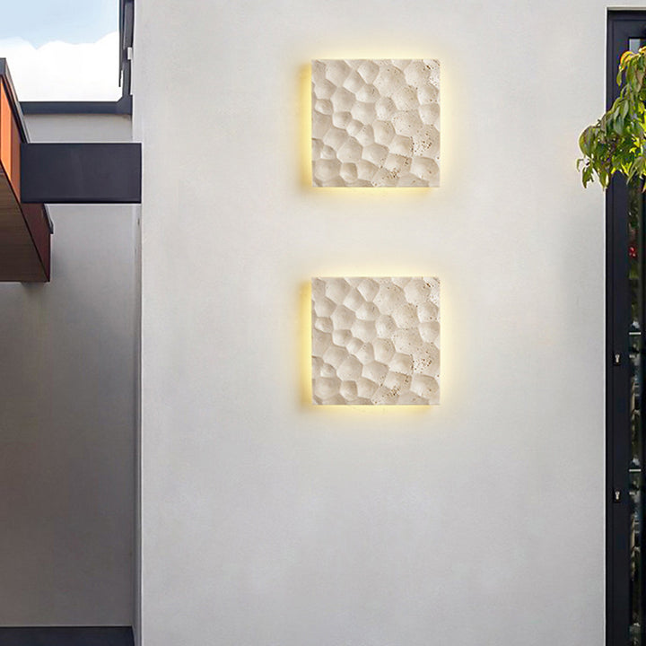 Modern Art Deco Square Yellow Travertine Waterproof LED Wall Sconce Lamp For Hallways