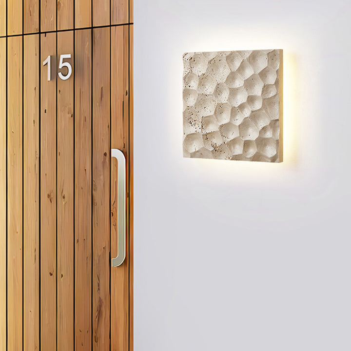 Modern Art Deco Square Yellow Travertine Waterproof LED Wall Sconce Lamp For Hallways