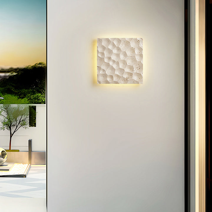 Modern Art Deco Square Yellow Travertine Waterproof LED Wall Sconce Lamp For Hallways