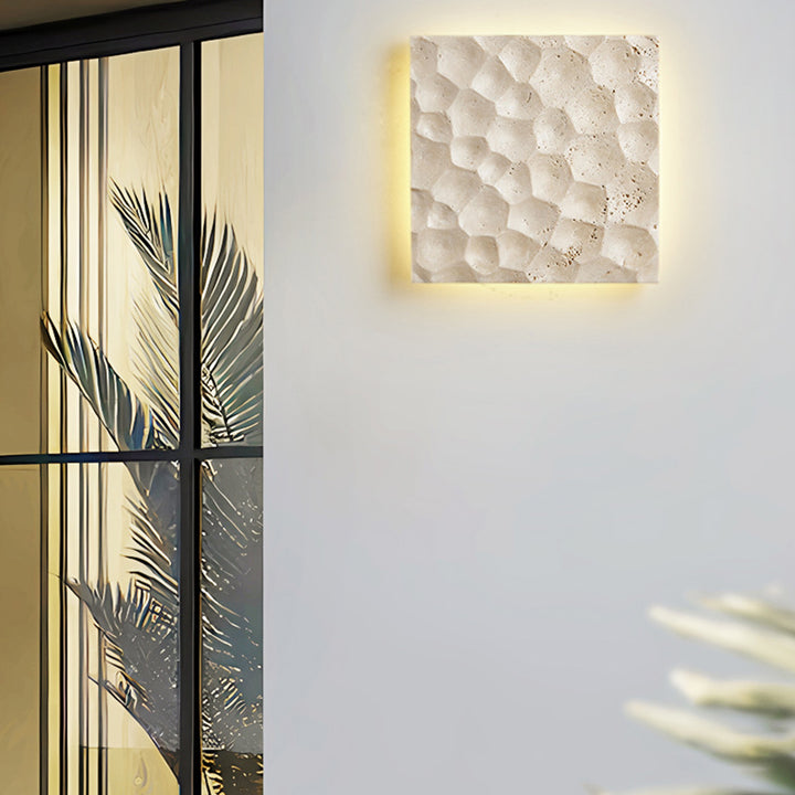 Modern Art Deco Square Yellow Travertine Waterproof LED Wall Sconce Lamp For Hallways