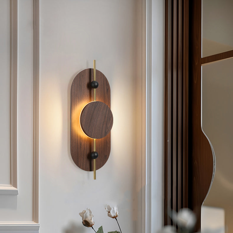 Moderne Art Deco Runde Ovale Massivholz Eisen Spleiß LED Wandleuchte Für Wohnzimmer 