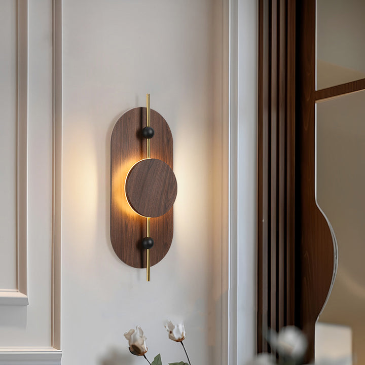 Moderne Art Deco Runde Ovale Massivholz Eisen Spleiß LED Wandleuchte Für Wohnzimmer 