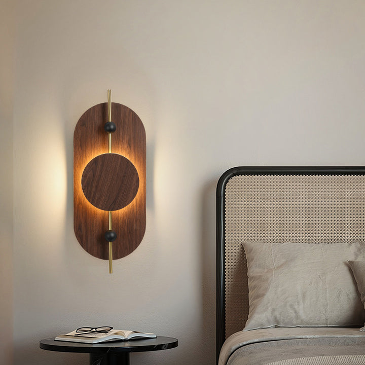 Moderne Art Deco Runde Ovale Massivholz Eisen Spleiß LED Wandleuchte Für Wohnzimmer 