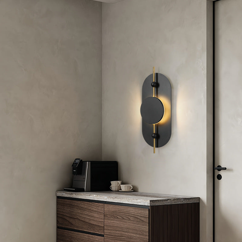 Moderne Art Deco Runde Ovale Massivholz Eisen Spleiß LED Wandleuchte Für Wohnzimmer 