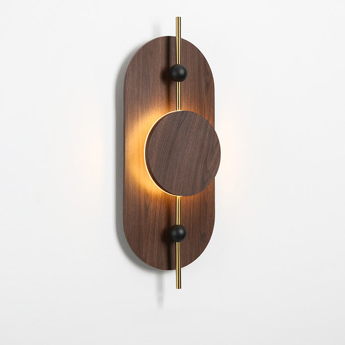 Moderne Art Deco Runde Ovale Massivholz Eisen Spleiß LED Wandleuchte Für Wohnzimmer 