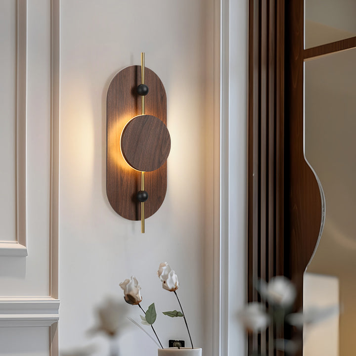 Moderne Art Deco Runde Ovale Massivholz Eisen Spleiß LED Wandleuchte Für Wohnzimmer 