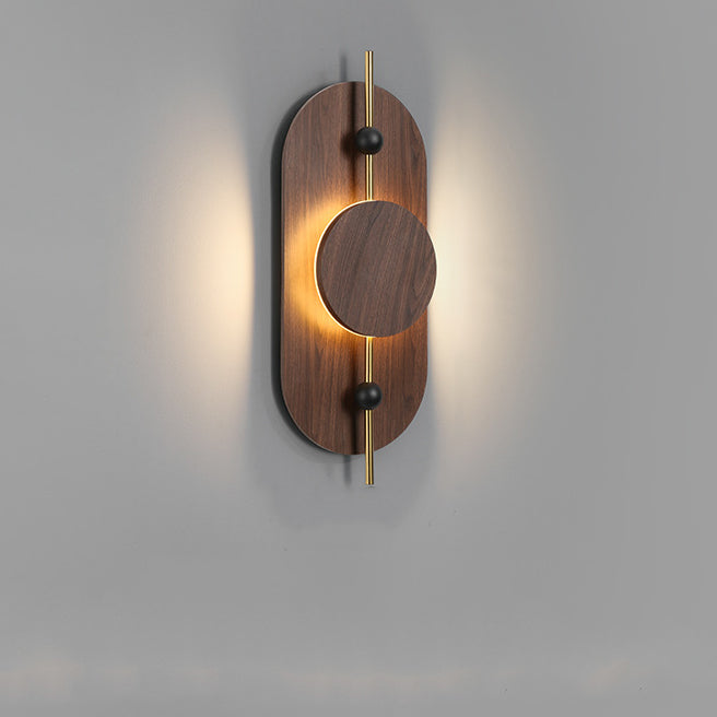 Moderne Art Deco Runde Ovale Massivholz Eisen Spleiß LED Wandleuchte Für Wohnzimmer 