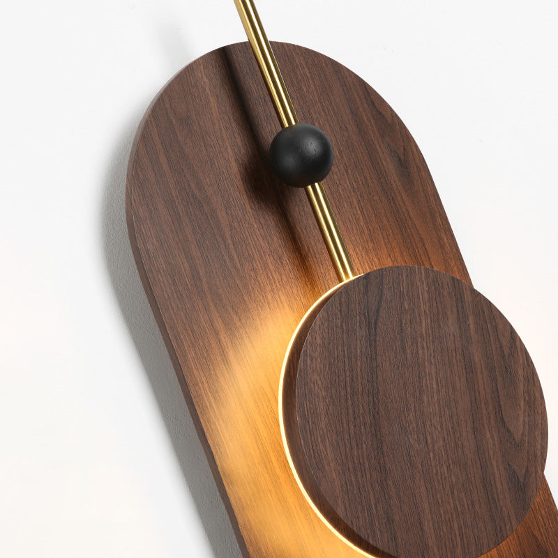 Moderne Art Deco Runde Ovale Massivholz Eisen Spleiß LED Wandleuchte Für Wohnzimmer 