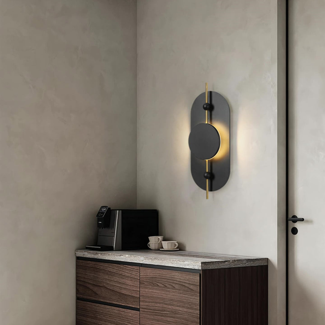 Moderne Art Deco Runde Ovale Massivholz Eisen Spleiß LED Wandleuchte Für Wohnzimmer 