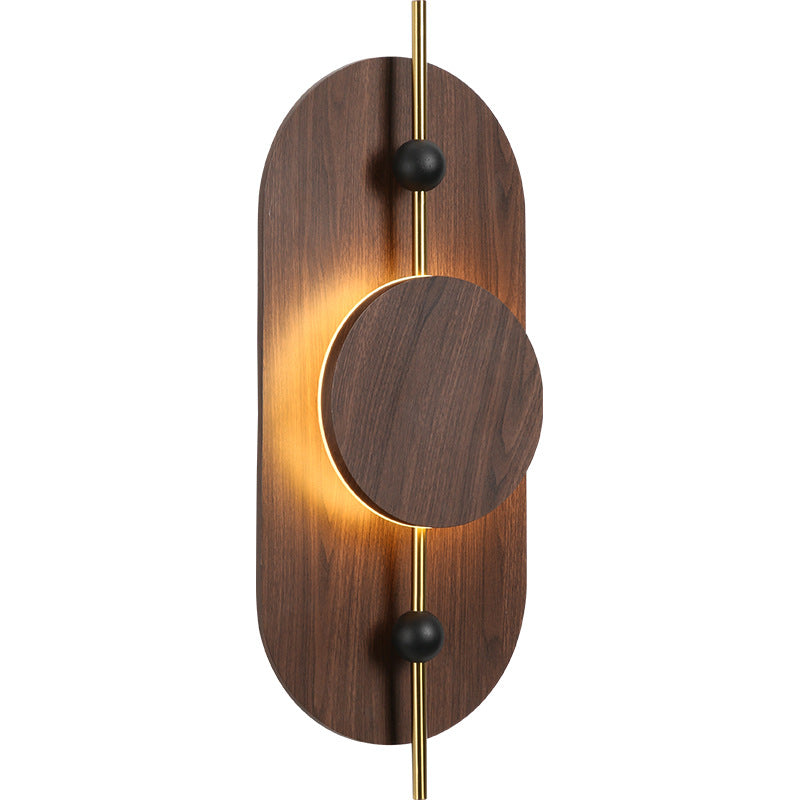 Moderne Art Deco Runde Ovale Massivholz Eisen Spleiß LED Wandleuchte Für Wohnzimmer 