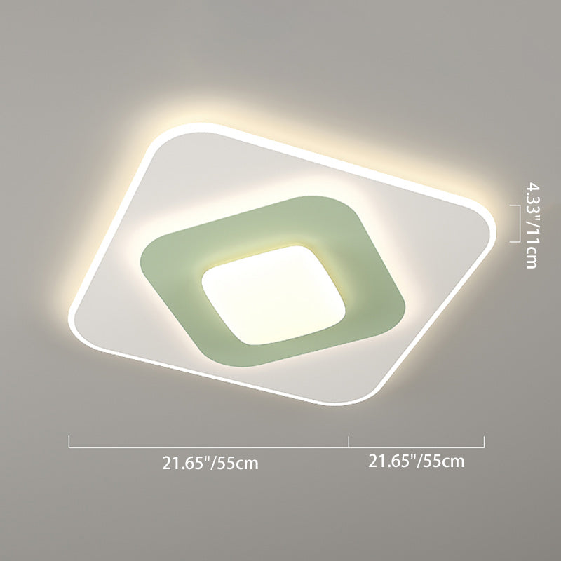 Plafonnier LED contemporain carré ovale en fer avec fleurs nordiques pour chambre à coucher 