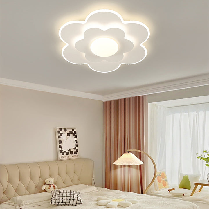 Plafonnier LED contemporain carré ovale en fer avec fleurs nordiques pour chambre à coucher 