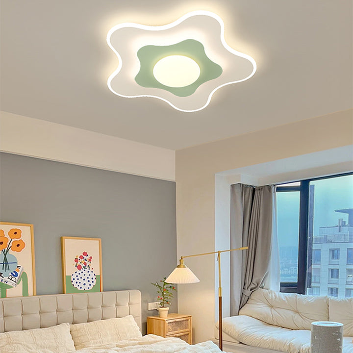 Plafonnier LED contemporain carré ovale en fer avec fleurs nordiques pour chambre à coucher 
