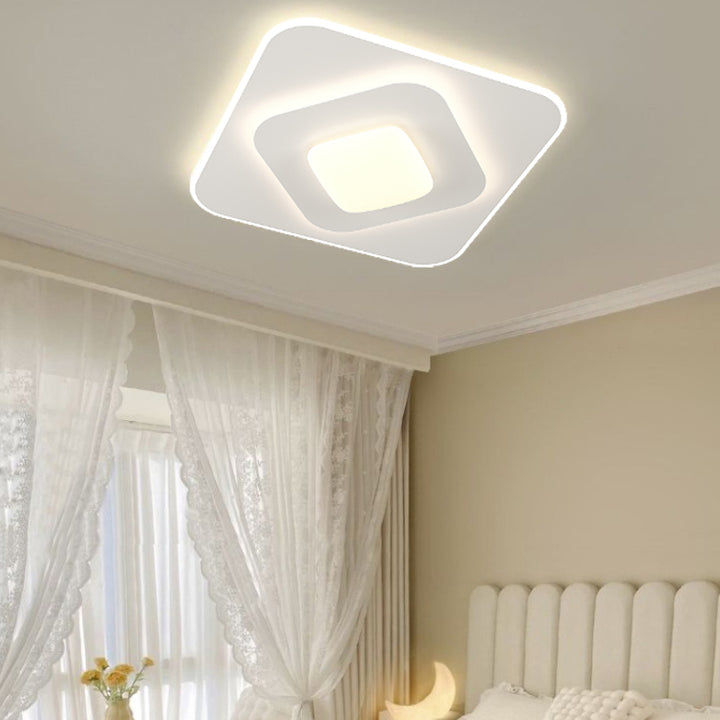 Plafonnier LED contemporain carré ovale en fer avec fleurs nordiques pour chambre à coucher 