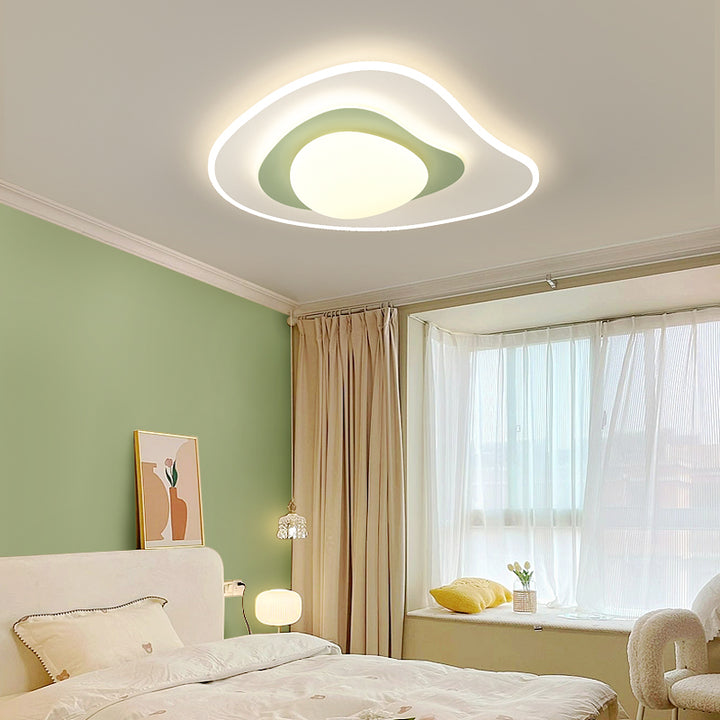 Plafonnier LED contemporain carré ovale en fer avec fleurs nordiques pour chambre à coucher 