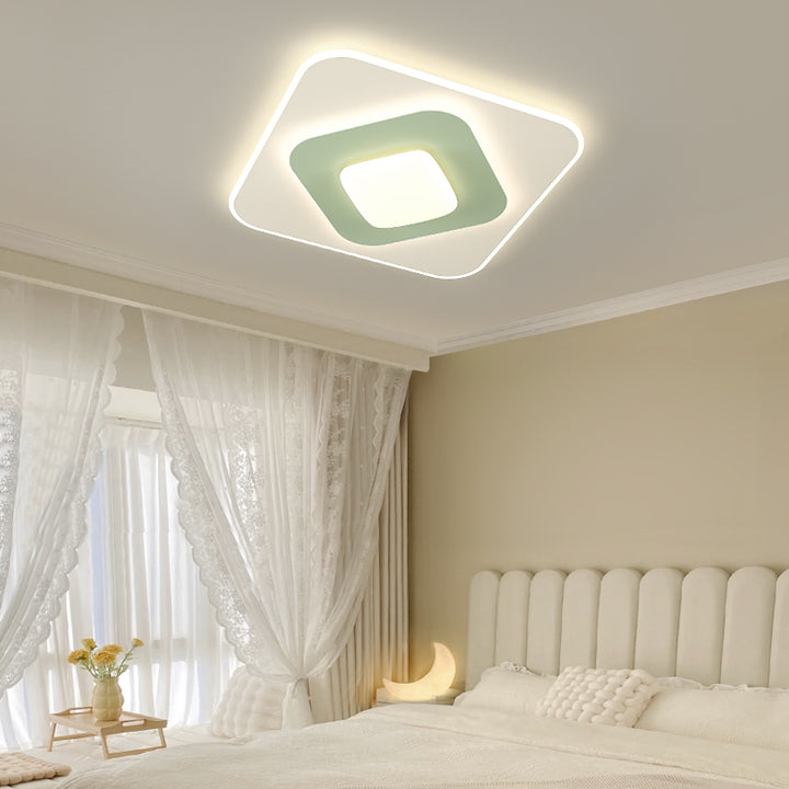 Plafonnier LED contemporain carré ovale en fer avec fleurs nordiques pour chambre à coucher 