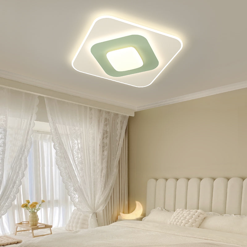Luz de techo LED montada al ras de hierro PE con forma ovalada cuadrada nórdica contemporánea para dormitorio 