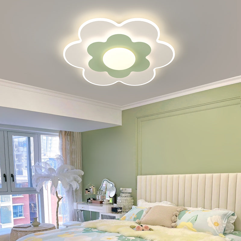 Plafonnier LED contemporain carré ovale en fer avec fleurs nordiques pour chambre à coucher 