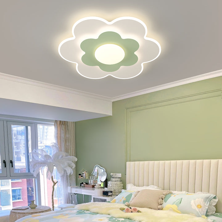 Plafonnier LED contemporain carré ovale en fer avec fleurs nordiques pour chambre à coucher 